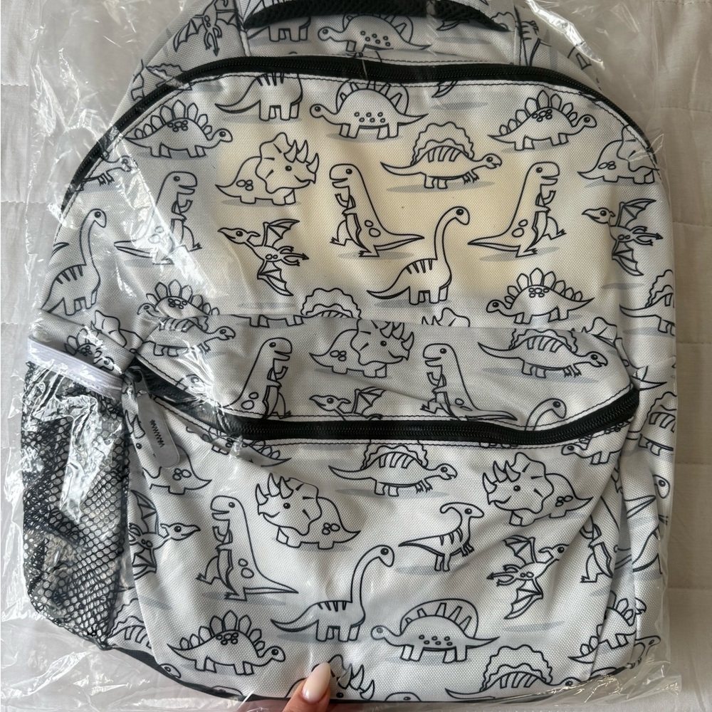 Kids Dinosaur Print Backpack - Black and White